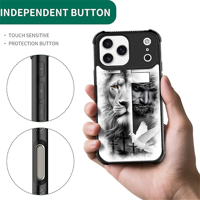 for iPhone 17 Pro Max Case,for MagSafe Graphic Design for Girl Boy Soft Silicone Hard Acrylic Shock Protection Designed for iPhone 17 Pro Max Lion Cross Jesus Christ Dove Pattern