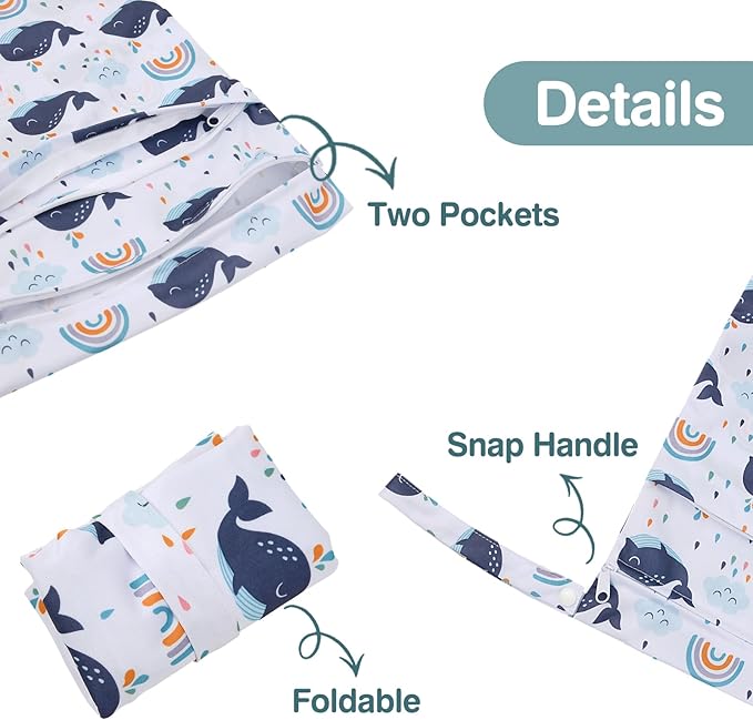 Wet Dry Bags 2-Pack with Cute Dolphin Print - Waterproof Travel Organizer for Swimming Pool Beach Gym Baby Cloth Diapers Swimwear with Dual Zippers