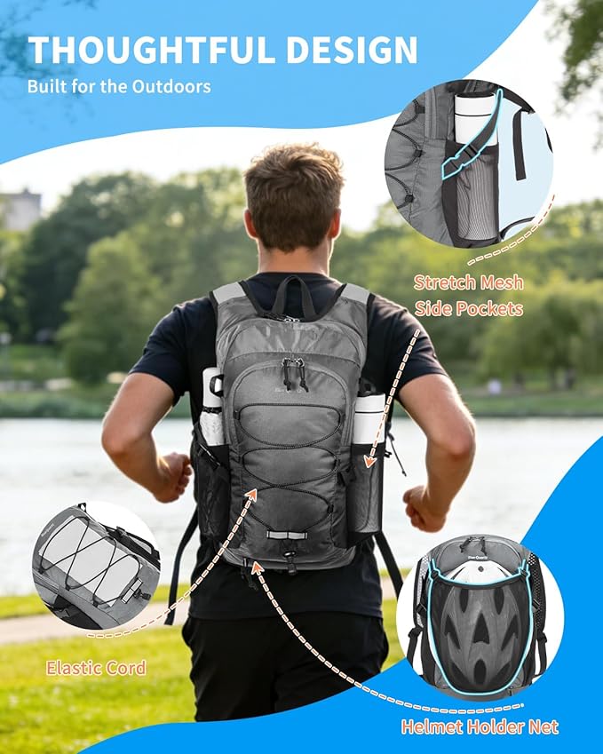 Blue Quartz Hydration Backpack with 2L Water Bladder, 18L Hiking Backpack for Women Men, Lightweight Water Pack with Phone Pocket for Quick Access, Hydration Pack for Cycling, Running, Biking
