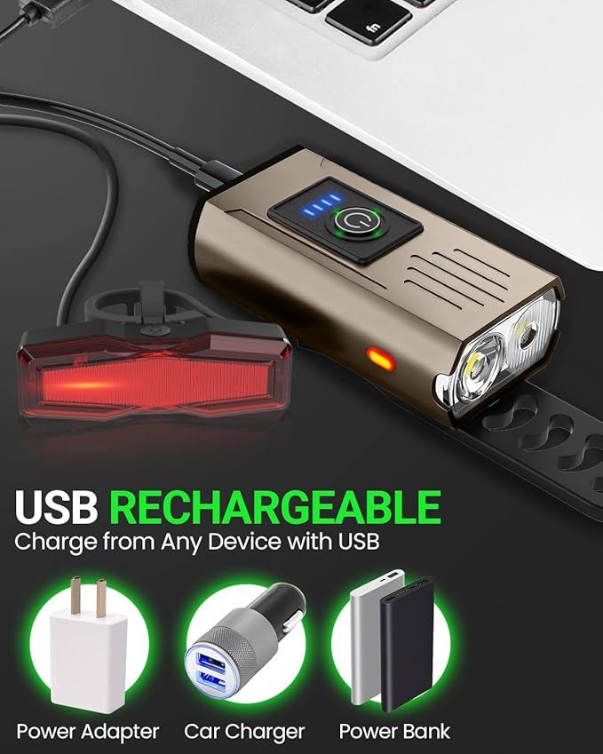 Victoper Bike Light, High Lumens Super Bright Bicycle Lite, 6+4 Modes USB Rechargeable Bike Headlight & Taillight Set, Waterproof Safety Bike Front & Rearlight for Road, Mountain, Night Riding