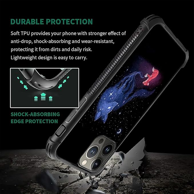 for iPhone 16 Pro Max Case, Galaxy Fox Wolf Pattern Graphic Design Girl Boy Soft Silicone Hard Acrylic Shock Protection for iPhone 16 Pro Max