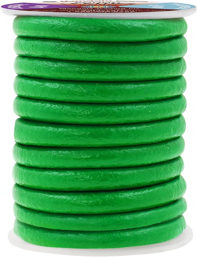 Mandala Crafts Round Genuine Green Leather Cord for Jewelry Making – 6mm Cowhide Leather Rope String Lace for Kumihimo – 4.4 Yards Cowhide Craft Cording Spool