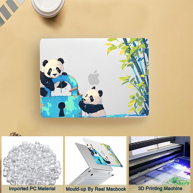 Case Cover for New MacBook Air 15 inch M4 M3 M2 2025 2024 2023 Release (Model A3114 A3241) with Retina Dispaly&Touch ID,Thin Hard Laptop Case & Keyboard Cover,Cute Panda
