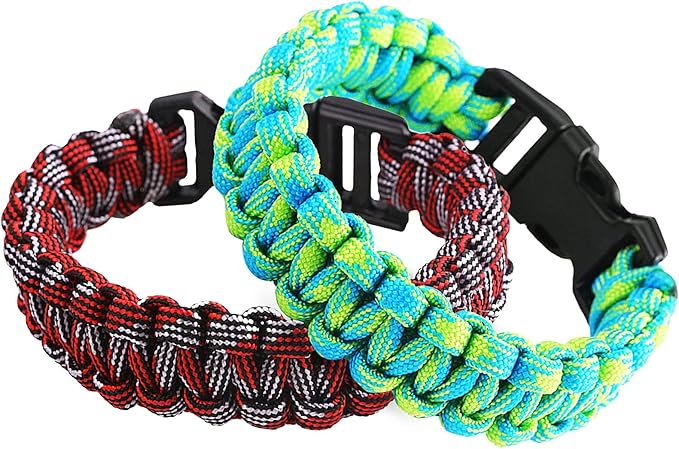 Sportmusies Paracord Wristband for Outdoor Sport Tactical Survival Parachute Bracelet, Essential for Hiking Travelling Camping Gear Pack of 2, red&light blue
