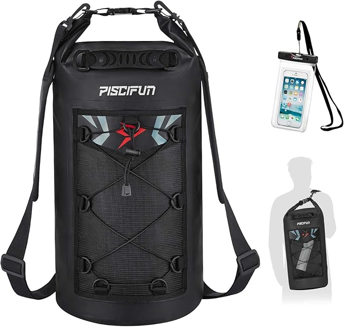Piscifun Dry Bag, Waterproof Floating Backpack 10L/20L/30L/40L with Waterproof Phone Case for Boating, Kayaking, Fishing