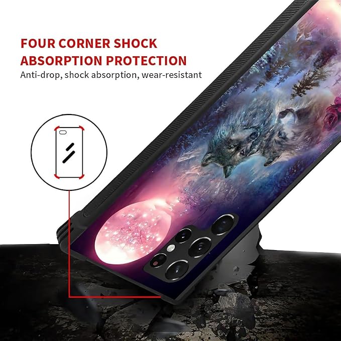 for Samsung Galaxy S22 Ultra Case, Star Two Wolfs Howling Pattern Graphic Design Girl Boy Soft Silicone Hard Acrylic Shock Protection for Samsung Galaxy S22 Ultra