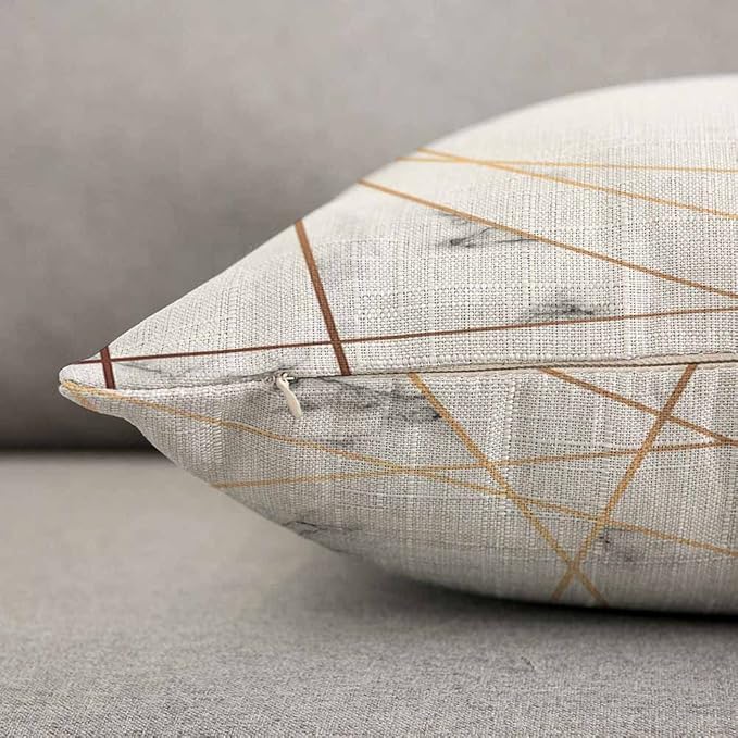 TKS MITLAN Golden Gray Marble Pillow Covers 12x20 Inch Stone Block Geometric Luxury Creative Chic Lines Stain Triangle Rustic Linen Throw Pillow Covers 12x20 Inch for Sofa Couch Decoration