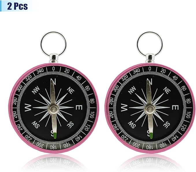 Pocket Compass, 2 Pieces Mini Compass with Key Ring, Suitable for Hiking Survival, Mountaineering Camping, Outdoor Adventure Party Navigation Tools