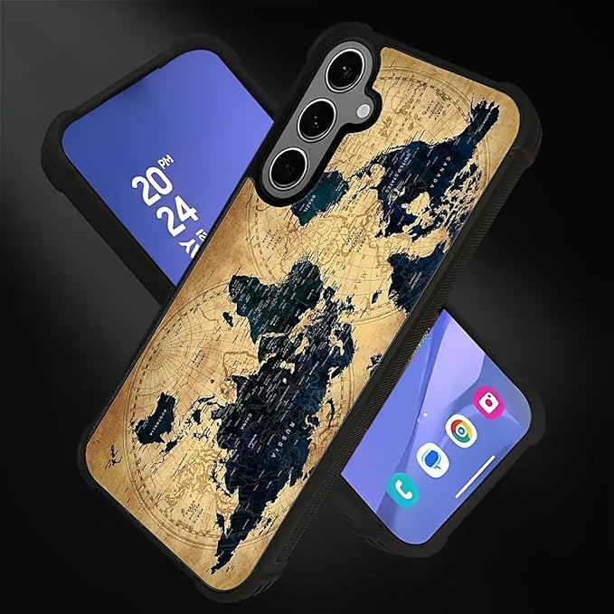for Samsung Galaxy S24 S25 Plus Case, Brown World Map Pattern Graphic Design Girl Boy Soft Silicone Hard Acrylic Shock Protection for Samsung Galaxy S24 S25 Plus