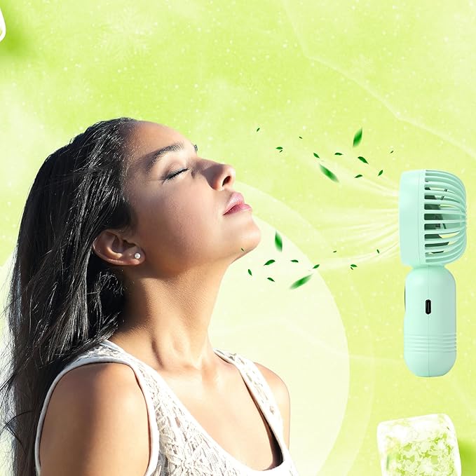 Rossesay 1 Pcs Mini Portable Fan Bulk Cute Handheld Lightweight Small Little Personal Hand Eyelash Fan 3 Speeds USB Rechargeable for Women Men Indoor Outdoor Makeup Travel (Green)