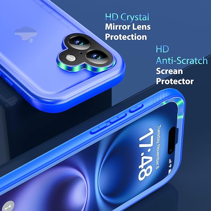 SPORTLINK for iPhone 16 Waterproof Case - Shockproof Dustproof Case with Built-in Clear Screen Protector, Full Body Heavy Duty Sealed Protective Cover for i Phone 16 6.1" Blue