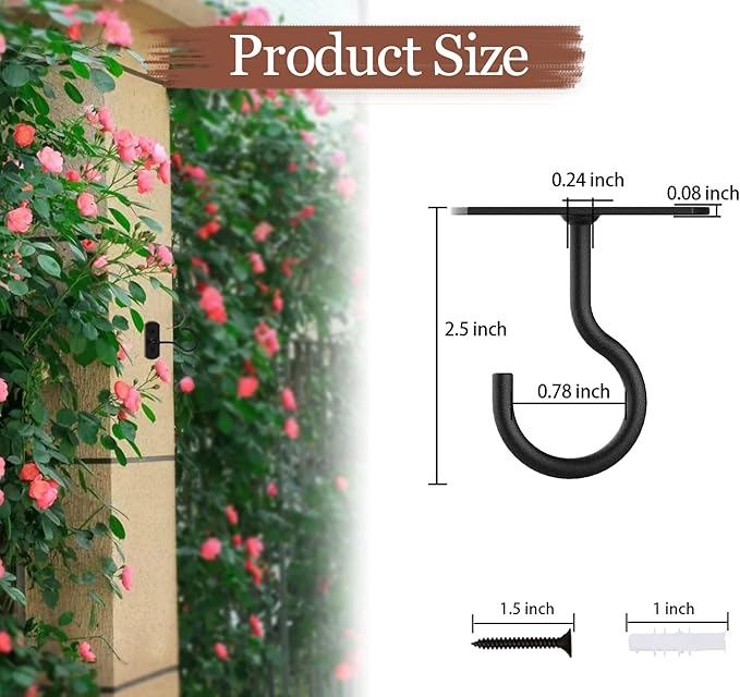 2.5in Ceiling Hooks Bulk for Hanging Plants 20Pack Black