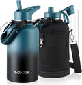 COKTIK 64oz Insulated Water Bottle - Stainless Steel Vacuum Metal, Portable ½ Gallon Large-Capacity Sports Bottle with Straw, Carry Bag and Handle Strap, Ideal for Gym & Hiking(Dark Night)