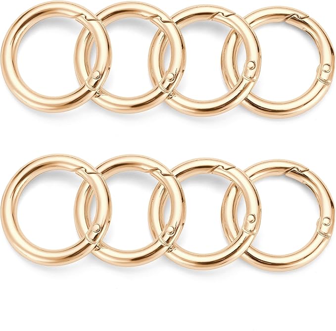 Gkeygo Key Ring Clip, 1 Inch Keychain Rings, 8 Pack Round Carabiner Clip for Keys, Buckle, Bags, Purses - Key Chain Hooks Replacement Keychains Lanyard DIY Crafts, Light Gold