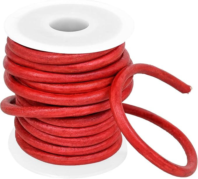 GENIQUE Real/Genuine Round Leather String Cord for Necklace, Bracelets, Jewellery, Braiding (Red Distressed, 5mm)