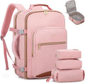 LOVEVOOK Travel Backpack for Women & Men 40L,Airline Approved Carry On Backpack Travel Essentials,TSA Carry on Luggage,Waterproof Personal Item Travel Bag,Suitcase with 3 Packing Cubes,Pink-Brown