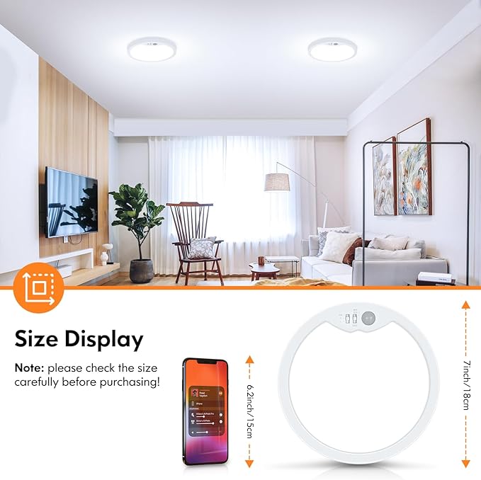 Brightever 2 Pack Motion Sensor Ceiling Light Wired, 2700K/4000K/6500K Small LED Flush Mount Light Fixture, 7 Inch 15W Selectable Motion Activated Closet Lights with Timer for Hallway, Non-Dimmable