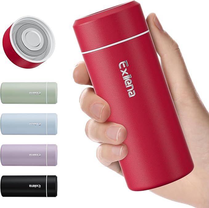 【Upgraded】Exllena Small Insulated Water Bottle 8 oz/250ml– Mini Insulated Water Bottle for Hot & Cold Drinks, Perfect Small Flask for Travel, Purse...(Red)