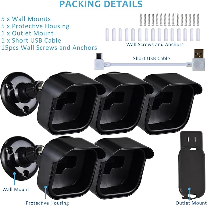 GoHonor All New Blink Outdoor 4th Gen Camera Mounting Brackets,5 Pack Weatherproof Protective Housing and 360 Degree Adjustable with Sync Module Wall Mount (Blink Camera is Not Included)