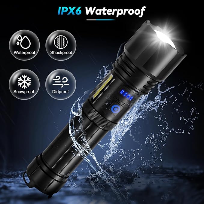 Flashlight Rechargeable Flashlights High Lumens, 99,000 LM Bright LED Flashlight Powered Flash Light, USB Rechargeable Flashlights & Waterproof Handheld Flash lights for Home Camping Hiking(2 Pack)