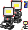 Tresda LED Rechargeable Work Light with Clamp, 2Pack 2100LM COB Magnetic Work Light with 3 Light Modes, 270° & 180° Rotation, Waterproof, Perfect for BBQ, Jobsite, Workshop, Car Repairing