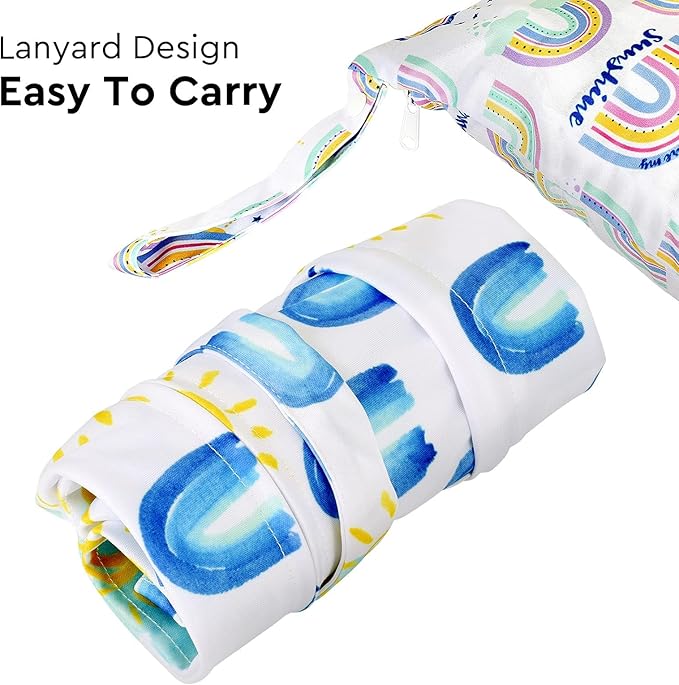 2pcs Waterproof Wet Bags with Two Zippered Pockets, Washable, Reusable for Travel, Beach, Pool, Stroller, Diapers, Dirt Gym Clothes, Wet Swimsuits, Toiletries -Rainbows