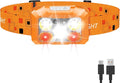 Headlamp Rechargeable LED, 800 Lumens with Red & White Light, 8 Modes, Motion Sensor, USB-C Charging, IPX4 Waterproof (1, Orange)