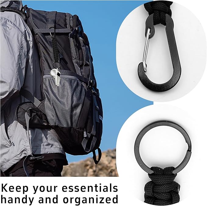3PCS Paracord Keychain with Carabiner Clip, Braided Rope Key Chain Lanyard, Heavy Duty Paracord Keychain Ring for Men Women Outdoor Camping Hiking Backpack Survival Gear, Black