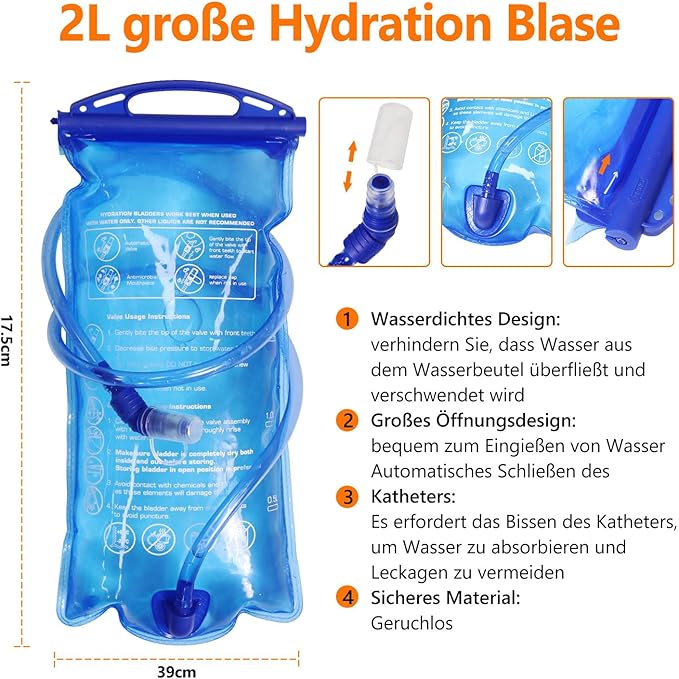 Lightweight Hydration Backpack with 2L Hydration Bladder & Compass & Whistle, Touch Phone Pocket, Breathable Reflective Hydro Water Backpack for Hiking Cycling Running Hydration Pack for Men Women