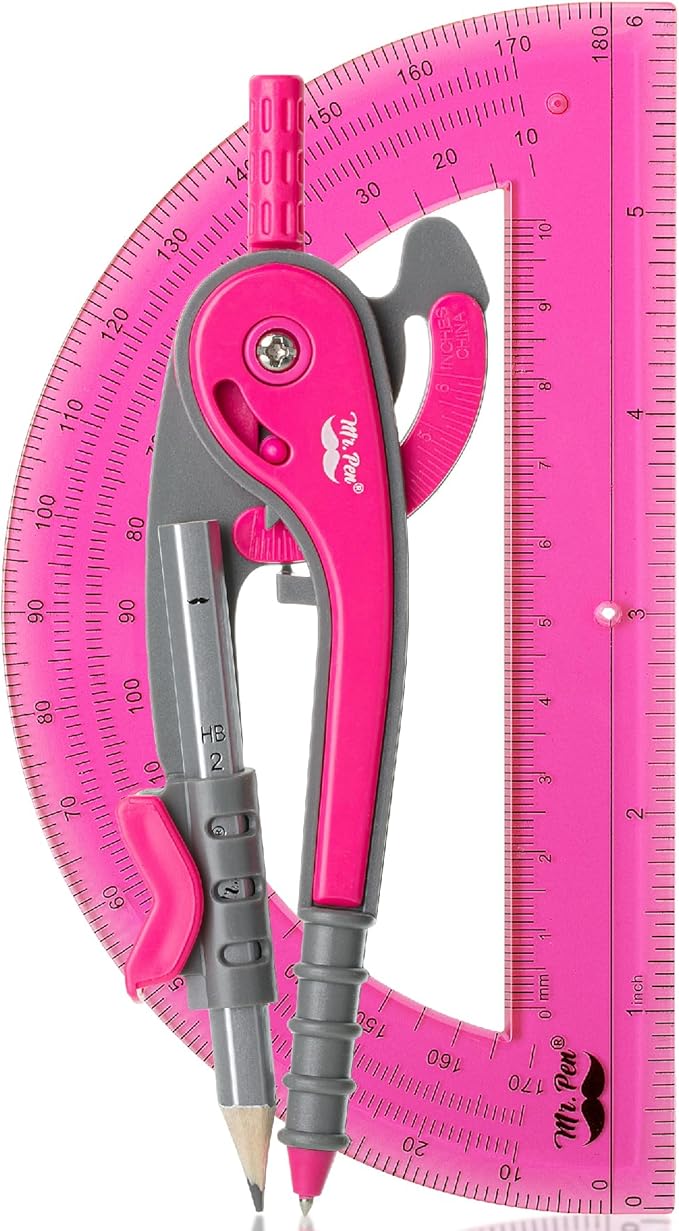 Mr. Pen- Geometry Compass and Protractor Set, 6 Inch Compass, 6 Inch Protractor, Drawing Tool for School, Clear Plastic, Easy Grip, Precision Design for Math, Art, Drafting, Architecture