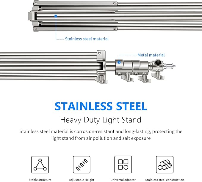 NEEWER 79"/2m Stainless Steel Light Stand, Spring Cushioned Heavy Duty Photography Tripod Stand with 1/4” to 3/8” Universal Screw Adapter for Strobe, LED Video Light, Ring Light, Monolight, Softbox
