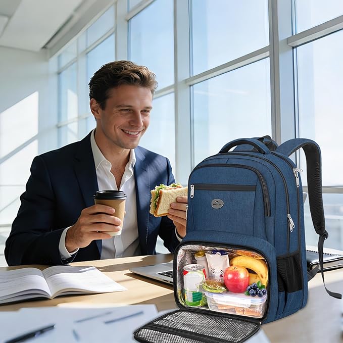 MATEIN Backpack Lunch Box, Water Resistant Mens Lunch Backpack for Work with 18 Inch Laptop Compartment, TSA Flight Approved Travel Bookbag with Luggage Strap, Extra Large Insulated Cooler Bag