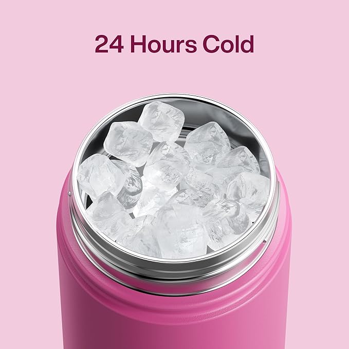 Kids Insulated Water Bottle with Straw - 12oz Stainless Steel Water Bottle with Dual Spouts, Leak-Proof, BPA-Free, Double Wall Vacuum Keeps Cold for 24 Hours for Sports, Travel, School (Turkish Rose)