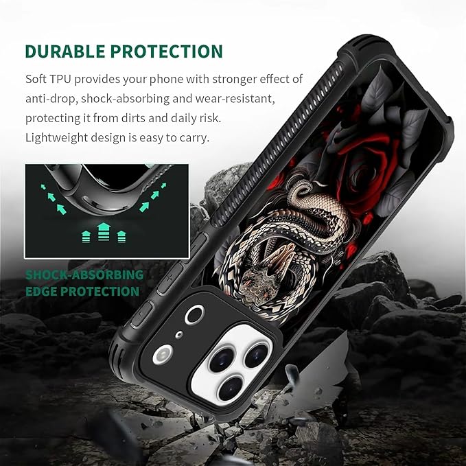 for iPhone 17 Pro Max Case,for MagSafe Graphic Design for Girl Boy Soft Silicone Hard Acrylic Shock Protection Designed for iPhone 17 Pro Max Entwined Rose Snake Pattern
