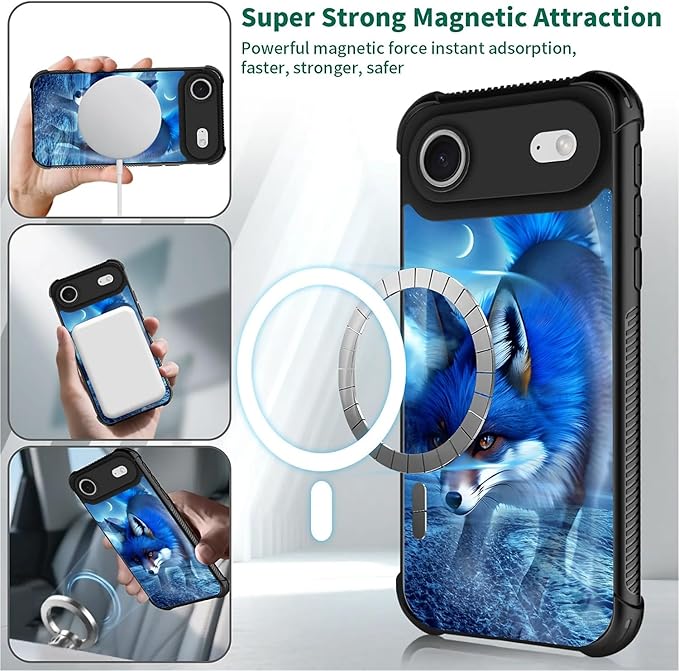 for iPhone 17 Air Case,for MagSafe Graphic Design for Girl Boy Soft Silicone Hard Acrylic Shock Protection Designed for iPhone 17 Air Snowy Mountain Fox Lake Pattern