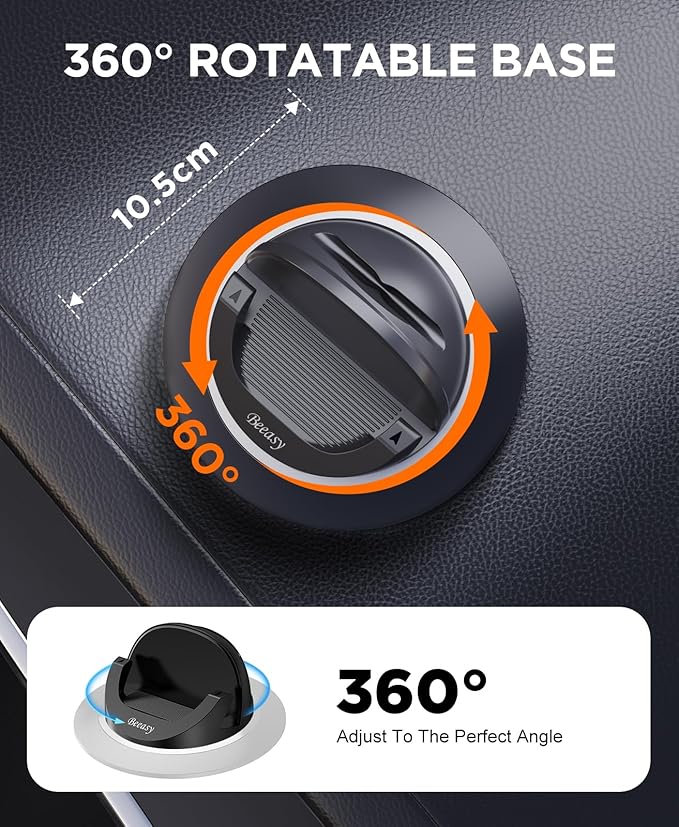 Beeasy Dashboard Cell Phone Holder for Your Car, Car Phone Holder with 360°Rotatable Silicone Non-Slip, Universal Car Phone Mount for iPhone 17/16/15/14,Samsung, Google Pixel, All Smartphones and GPS