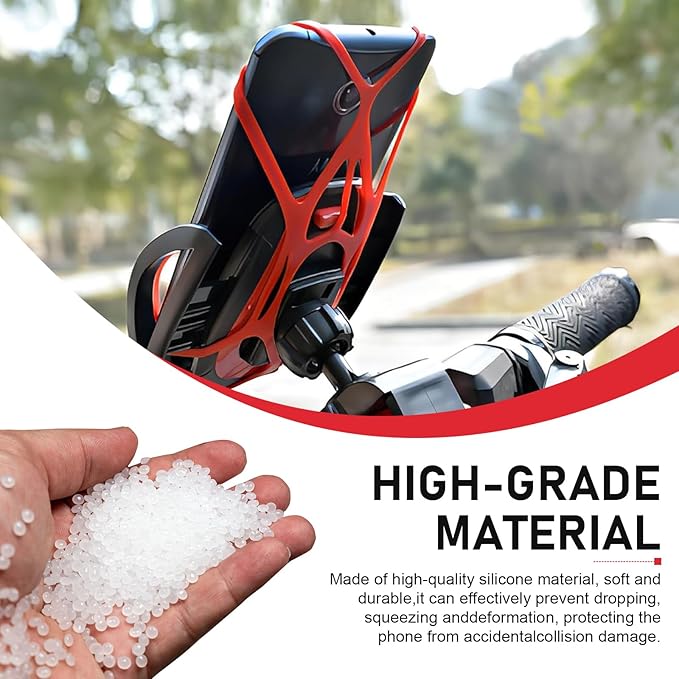 4 PCS Motorcycle Phone Mount Tether, Anti-Slip Adjustable Silicone Strap Outdoor Phone Holder, X-Shape Highly Elastic GPS Mount Tether for Handlebar, Universal for Motorcycles Bikes (Red)