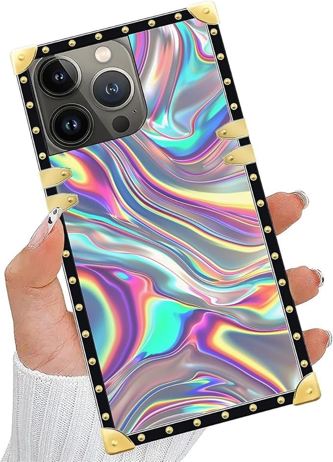 Compatible with iPhone 13 Pro Case, Holographic Abstract Iridescent Textures Luxury Golden Decoration for Girl Women Soft TPU Shockproof Protective Hard PC Back for iPhone 13 Pro
