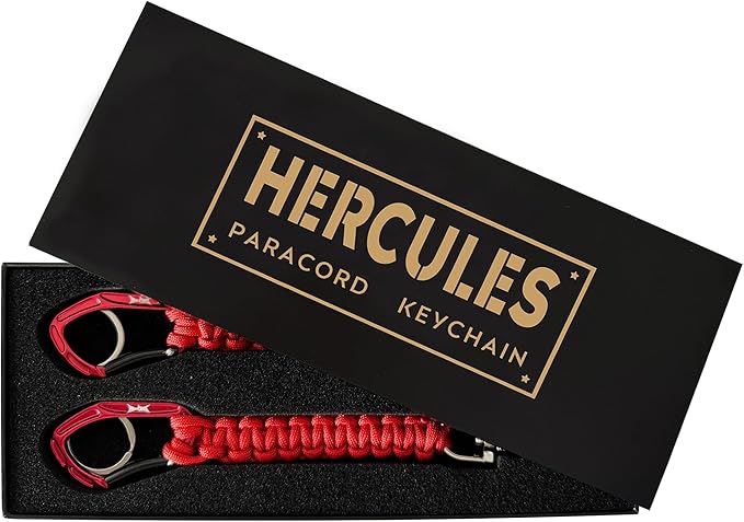 HERCULES Paracord Keychain Set – 2 Pack Lanyard Rope with Aluminum Clip, Durable Paracord Wrist Strap for Outdoor Activities, Imperial Red