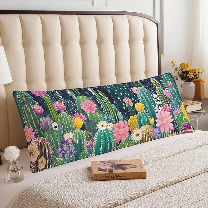 Cactus Decorative Body Pillows for Home, Tropical Cactus Floral Body Pillow Cover Sleeper Pillow Cushion Cover Bedding Body Pillowcase for Man Woman Sofa Patio Shop 20x54 Inch, Green