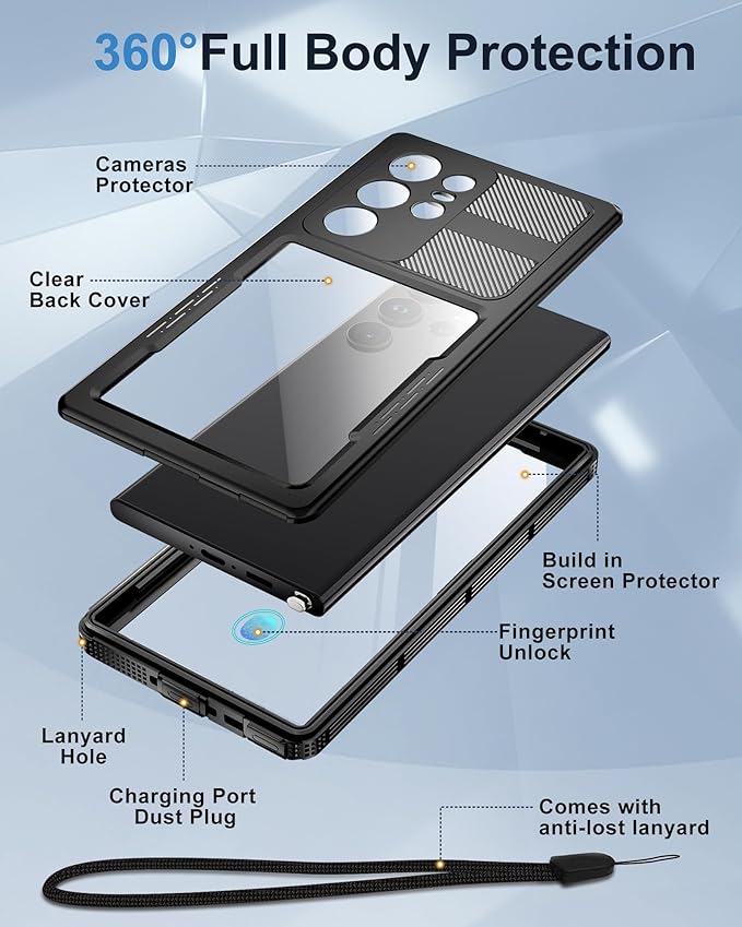 for Samsung Galaxy S23 Ultra Waterproof Case, [IP68 Water Proof] [Built-in Screen Protector], Magnetic Heavy Duty Military Grade Rugged Phone Case for S 23 Ultra 6.8", Black