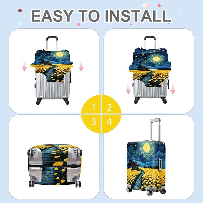 ANNA QUEEN Moonlit Field Luggage Cover, Dreamy Night Landscape Suitcase Protector for 32-34 Inch Travel Bags