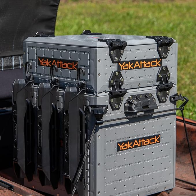 YakAttack ShortStak Upgrade Kit for BlackPak Pro | 13" x 13" – Battleship Grey | Stackable Kayak Crate Add-On with GridLoc Panels, Hinges & Latches | Not Standalone | Made in USA