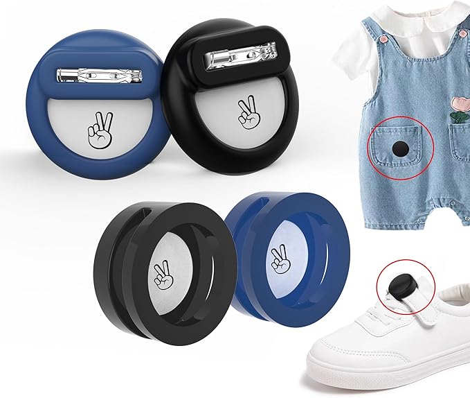 Air Tag Holder for Kids (4 Pack) 丨Hidden AirTag Case with Invisible Pin for Child Cloth, Pants & Silicone GPS Tracker Protective Cover for Toddlers, Elderly Shoelaces丨Dark Blue&Black&Dark Blue&Black