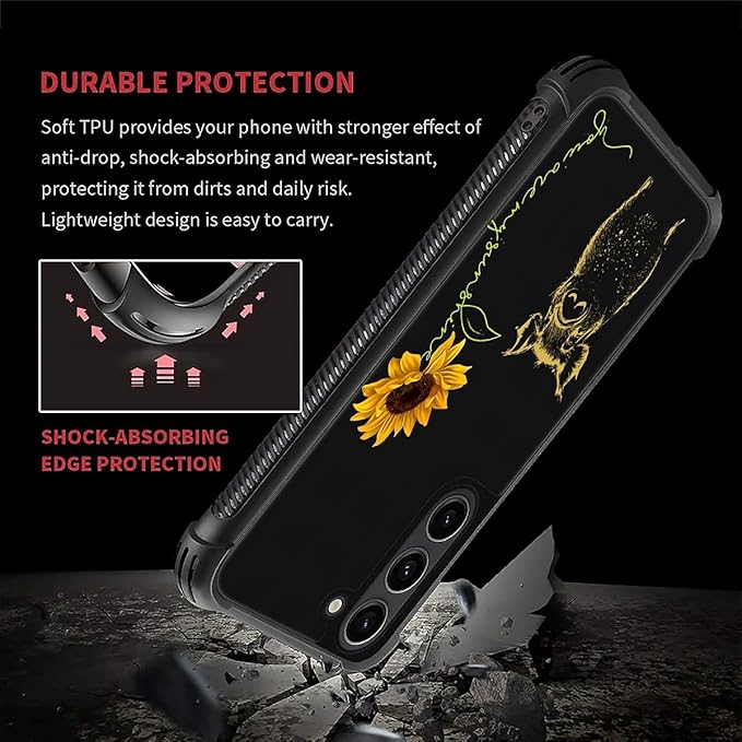 for Samsung Galaxy S23 Plus Case, Pig Sunflower Yellow Sunshine Pattern Graphic Design Girl Boy Soft Silicone Hard Acrylic Shock Protection for Samsung Galaxy S23 Plus