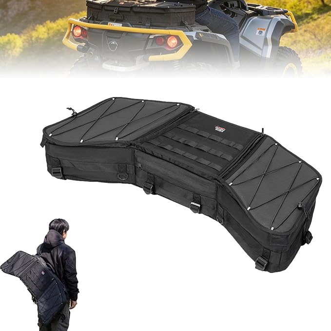 KEMIMOTO Portable ATV Front Rear Rack Bag UTV Cargo Bed Storage, Flat Gear Box with Molle System, Compatible with Polaris Sportsman Ranger RZR Can-Am,1680D Water-resistant