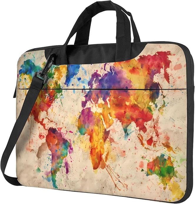 Vintage World Map Laptop Bag, Watercolor Laptop Case Sleeve Women Men Messenger Shoulder Bag Tablet Computer 15.6 Inch