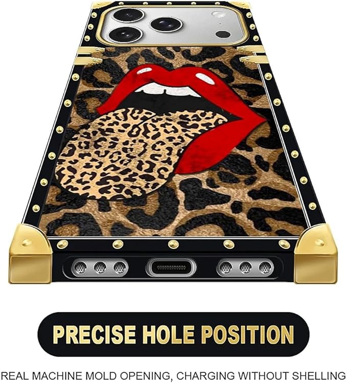 for iPhone 17 Pro Case Luxury Golden Decoration for Girl Women Soft TPU Shockproof Protective Hard PC Back for iPhone 17 Pro Crazy Pattern Brown Leopard Print Mouth