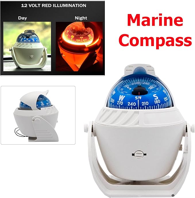 Sea Marine Compass with Mount Compasses Ball Waterproof for Boat Caravan White Sea Marine Compass with Mount for Boat Caravan Truck Car Navigation Compass Boat Sea Marine