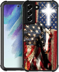for Samsung Galaxy S21 FE Case, Red American Flag Horse Cross Pattern Graphic Design Girl Boy Soft Silicone Hard Acrylic Shock Protection for Samsung Galaxy S21 FE